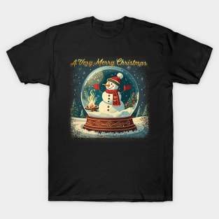 Snowman in snow globe warming himself by the fire. T-Shirt